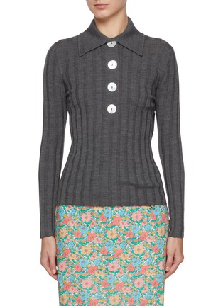 Main View - Click To Enlarge - NACKIYÉ - Sugarman Button Detail Lettuce Wool Polo Shirt