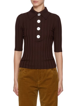 Main View - Click To Enlarge - NACKIYÉ - Sugarman Button Detail Lettuce Wool Polo Shirt