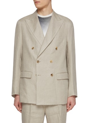Main View - Click To Enlarge - J∞QUALITY - Double Breasted Peak Lapel Linen Oxford Blazer