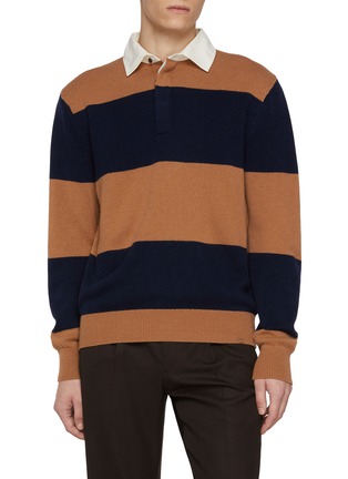 Main View - Click To Enlarge - PAUL & SHARK - Colot Borader Wool Cashmere Polo Shirt
