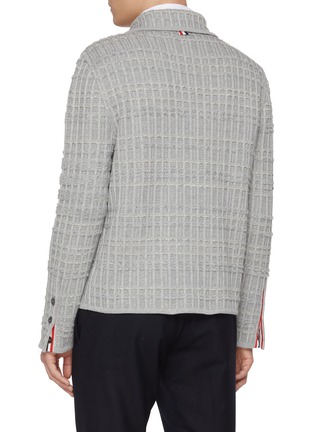 Back View - Click To Enlarge - THOM BROWNE - Cotton Linen Cashmere Waffle Knit Cardigan