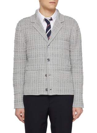 Main View - Click To Enlarge - THOM BROWNE - Cotton Linen Cashmere Waffle Knit Cardigan