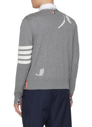 Back View - Click To Enlarge - THOM BROWNE - Feather Intarsia Four-Bar Cotton Cardigan