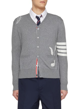 Main View - Click To Enlarge - THOM BROWNE - Feather Intarsia Four-Bar Cotton Cardigan