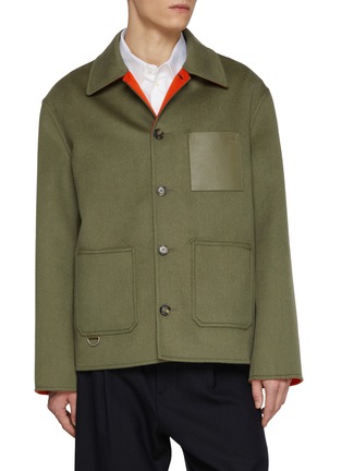 Main View - Click To Enlarge - LOEWE - Anagram Pocket Contrast Lining Wool Workwear Jacket