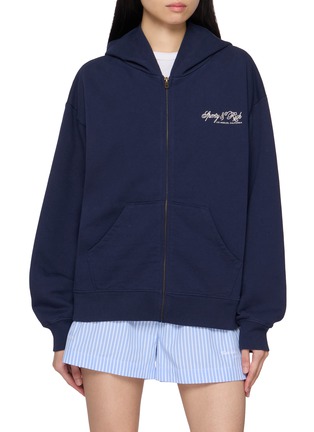 Main View - Click To Enlarge - SPORTY & RICH - International Logo Print Zip Up Cotton Hoodie