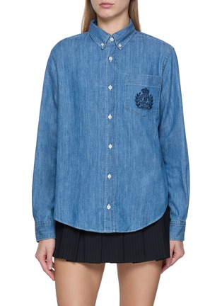 Main View - Click To Enlarge - SPORTY & RICH - Oversized NY Crest Cotton Denim Shirt