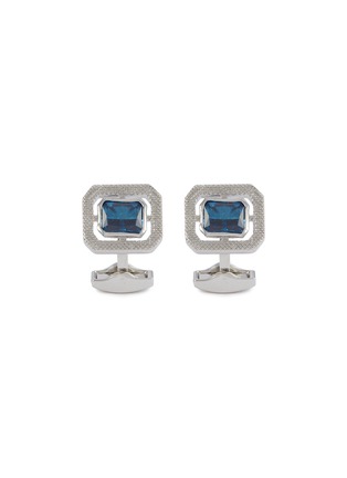 Main View - Click To Enlarge - TATEOSSIAN - Halo Rectangle Rhodium Plated Cubic Zirconia Cufflinks