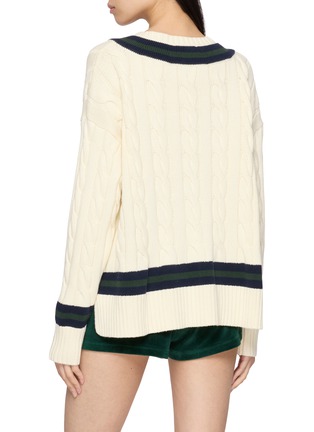 Back View - Click To Enlarge - SPORTY & RICH - SRC Cableknit V-Neck Cotton Sweater