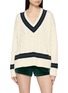 SPORTY & RICH SRC Cableknit V-Neck Cotton Sweater