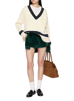Figure View - Click To Enlarge - SPORTY & RICH - SRC Cableknit V-Neck Cotton Sweater