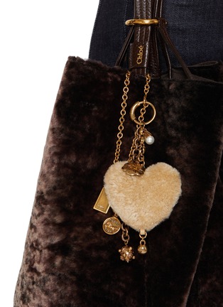Front View - Click To Enlarge - CHLOÉ - Symbols Heart Shearling Brass Bag Charm