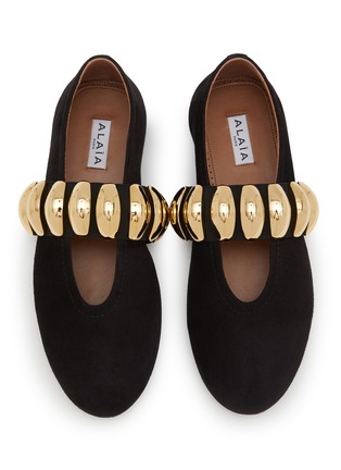 Detail View - Click To Enlarge - ALAÏA - La Ballerine Hardware Strap Suede Mary Jane Flats