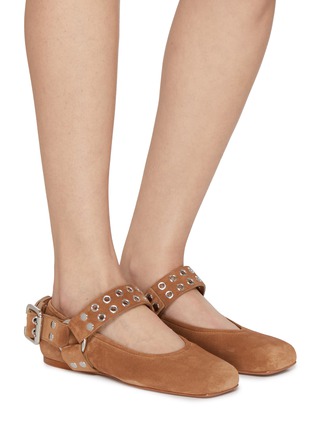Figure View - Click To Enlarge - ALAÏA - Biker Suede Ballerina Flats