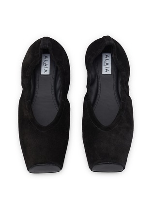 Detail View - Click To Enlarge - ALAÏA - Square Toe Suede Ballet Flats