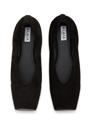 Detail View - Click To Enlarge - ALAÏA - Square Toe Suede Ballet Flats