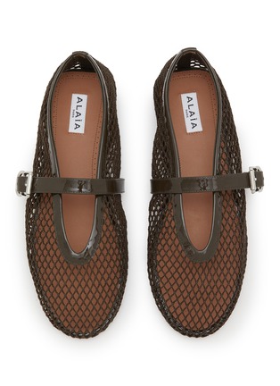 Detail View - Click To Enlarge - ALAÏA - Patent Leather Fishnet Mary Jane Flats