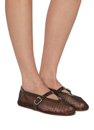 Figure View - Click To Enlarge - ALAÏA - Patent Leather Fishnet Mary Jane Flats