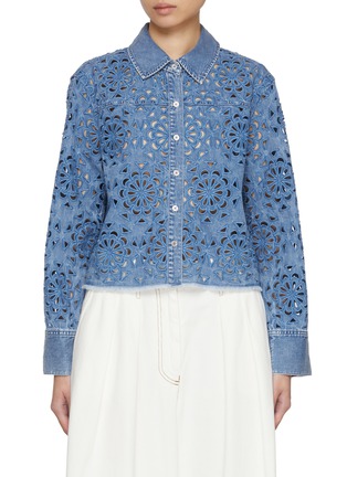 Main View - Click To Enlarge - ALICE & OLIVIA - Finely Floral Cutout Denim Shirt