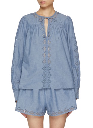 Main View - Click To Enlarge - ULLA JOHNSON - Kady Front Tie Cotton Blouse