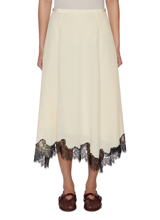 Main View - Click To Enlarge - ULLA JOHNSON - Rosine Lace Trim Asymmetrical Silk Skirt