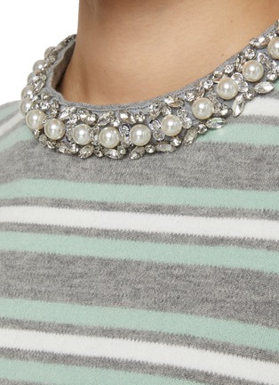  - SELF-PORTRAIT - Embellished Striped Wool Cotton Cashmere Knit Top