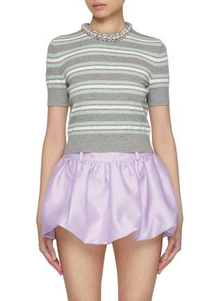 Main View - Click To Enlarge - SELF-PORTRAIT - Embellished Striped Wool Cotton Cashmere Knit Top