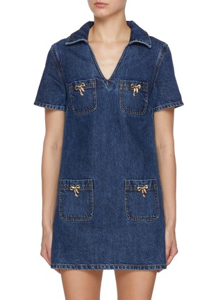Main View - Click To Enlarge - SELF-PORTRAIT - Bow Embellished Dark Wash Mini Dress