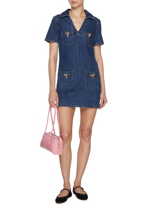 Figure View - Click To Enlarge - SELF-PORTRAIT - Bow Embellished Dark Wash Mini Dress