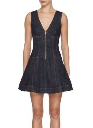 Main View - Click To Enlarge - SELF-PORTRAIT - Dark Wash Denim V-neck Dress
