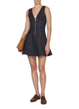 Figure View - Click To Enlarge - SELF-PORTRAIT - Dark Wash Denim V-neck Dress