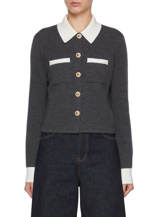 Main View - Click To Enlarge - SELF-PORTRAIT - Contrast Collar Wool Blend Knit Cardigan