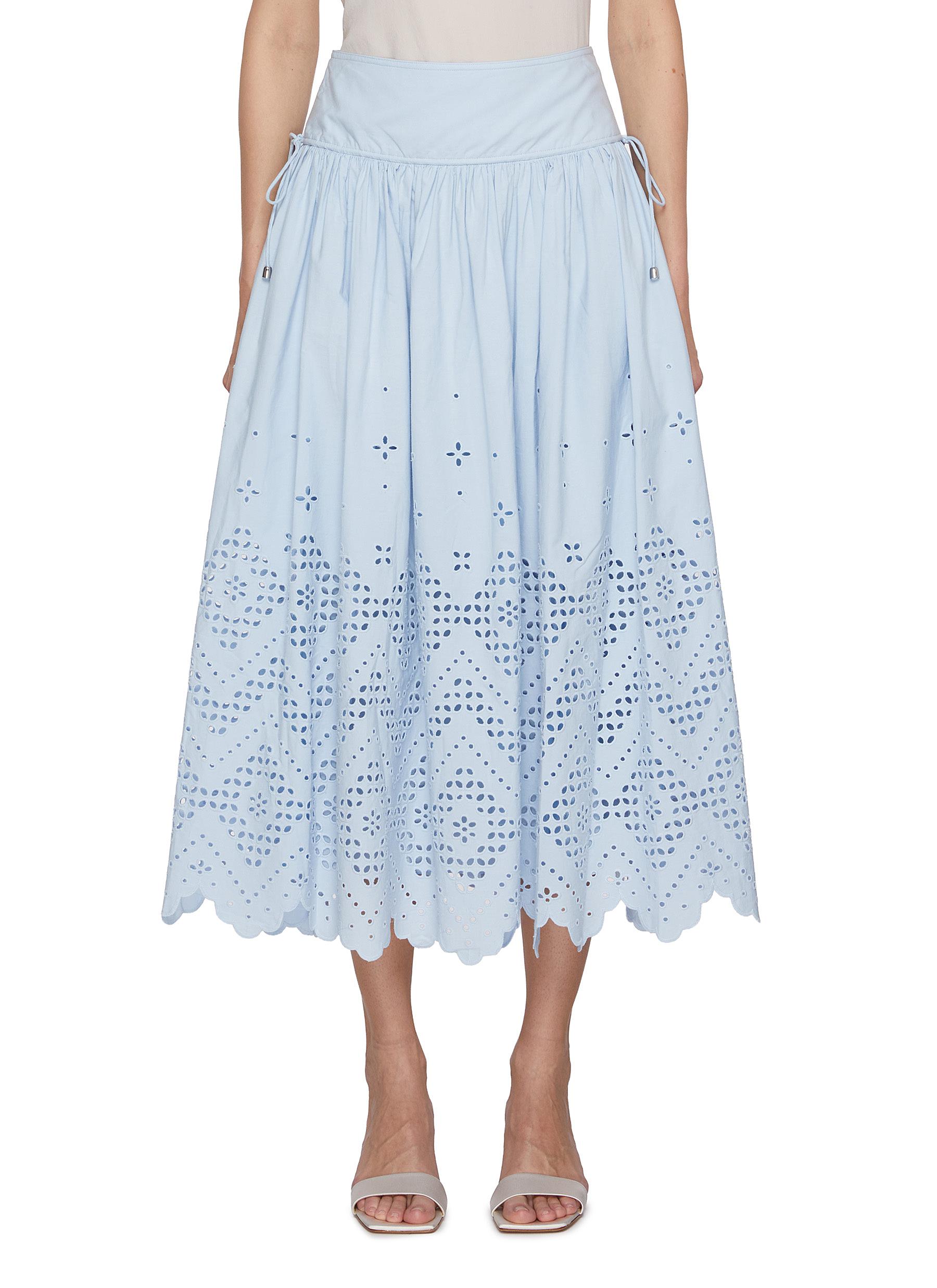 スカート SELF PORTRAIT PF25117MSKBL Skirts Cotton Broderie midi White Cotton Embroidered Midi Skirt – self-portrait-US