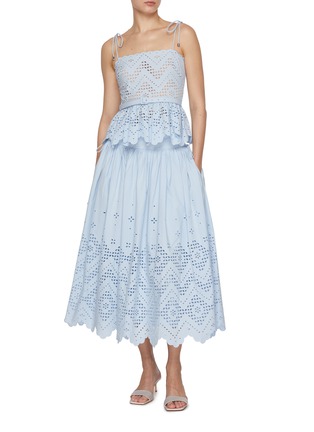 Figure View - Click To Enlarge - SELF-PORTRAIT - Broderie Anglaise Cotton Midi Skirt