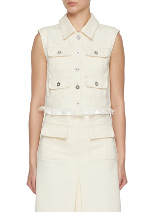 Main View - Click To Enlarge - SELF-PORTRAIT - Frayed Edge Light Wash Denim Top