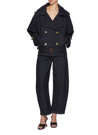 Figure View - Click To Enlarge - SELF-PORTRAIT - Dark Wash Denim Trench Jacket