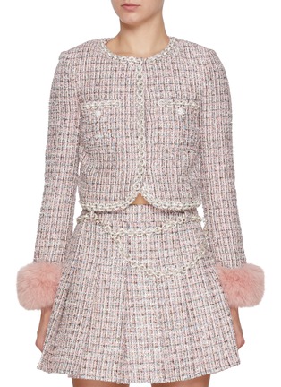 Main View - Click To Enlarge - SELF-PORTRAIT - Faux Fur Cuff Embellished Bouclé Jacket