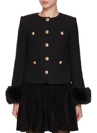 Main View - Click To Enlarge - SELF-PORTRAIT - Faux Fur Cuff Embellished Bouclé Jacket