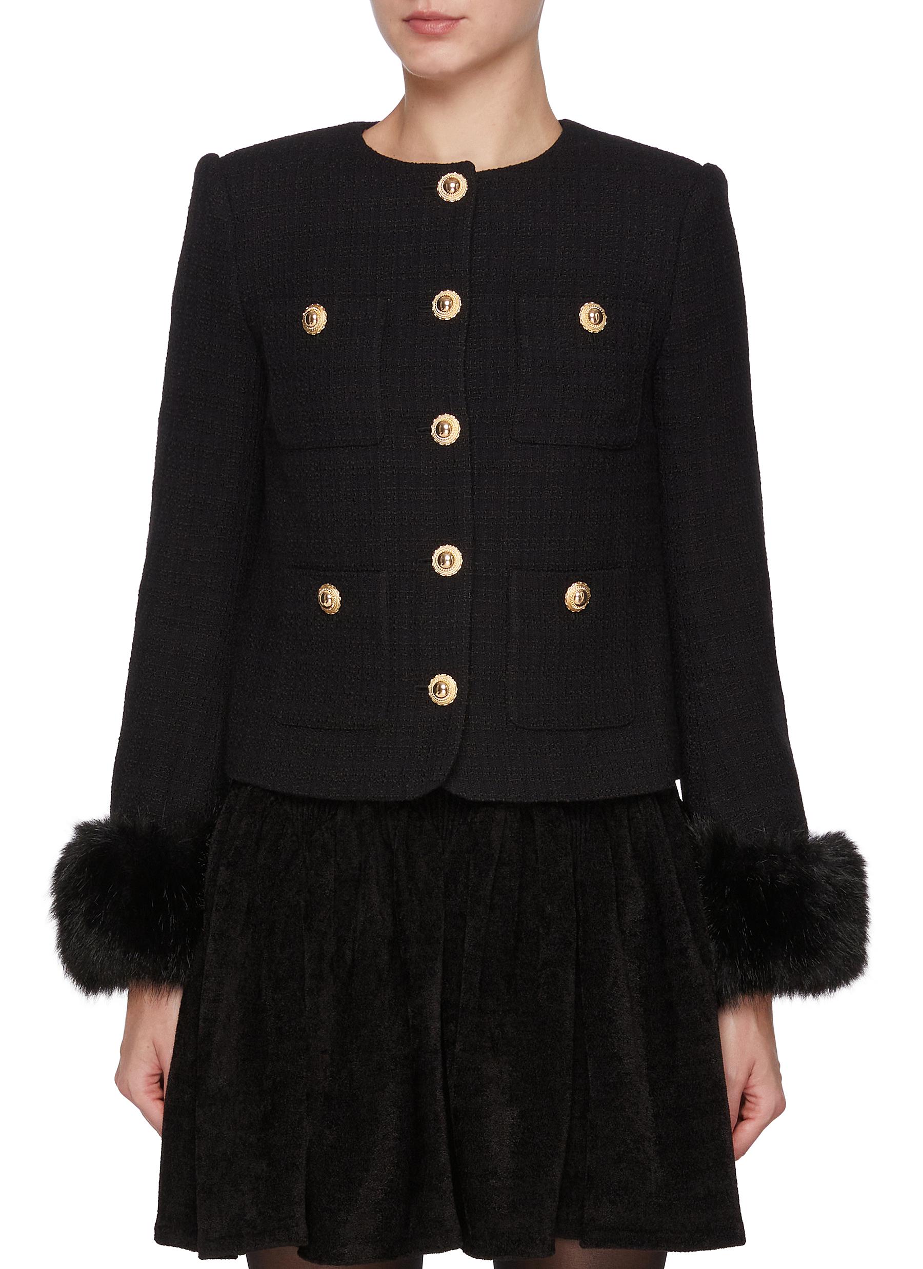 ジャケット・アウター na.e Boucle Half Coat SELF-PORTRAIT | Faux Fur Cuff Embellished Bouclé Jacket