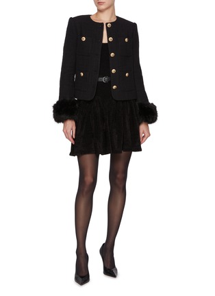 Figure View - Click To Enlarge - SELF-PORTRAIT - Faux Fur Cuff Embellished Bouclé Jacket