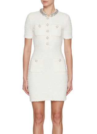 Main View - Click To Enlarge - SELF-PORTRAIT - Crystal Embellished Textured Knit Mini Dress