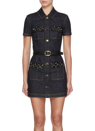 Main View - Click To Enlarge - SELF-PORTRAIT - Crystal Trim Denim Mini Dress