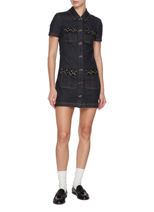 Figure View - Click To Enlarge - SELF-PORTRAIT - Crystal Trim Denim Mini Dress