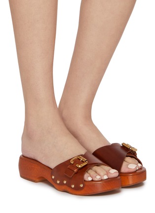 Figure View - Click To Enlarge - CHLOÉ - Jeannette Leather Wooden Clogs