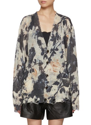 Main View - Click To Enlarge - R13 - Floral Print Boyfriend Linen Cardigan