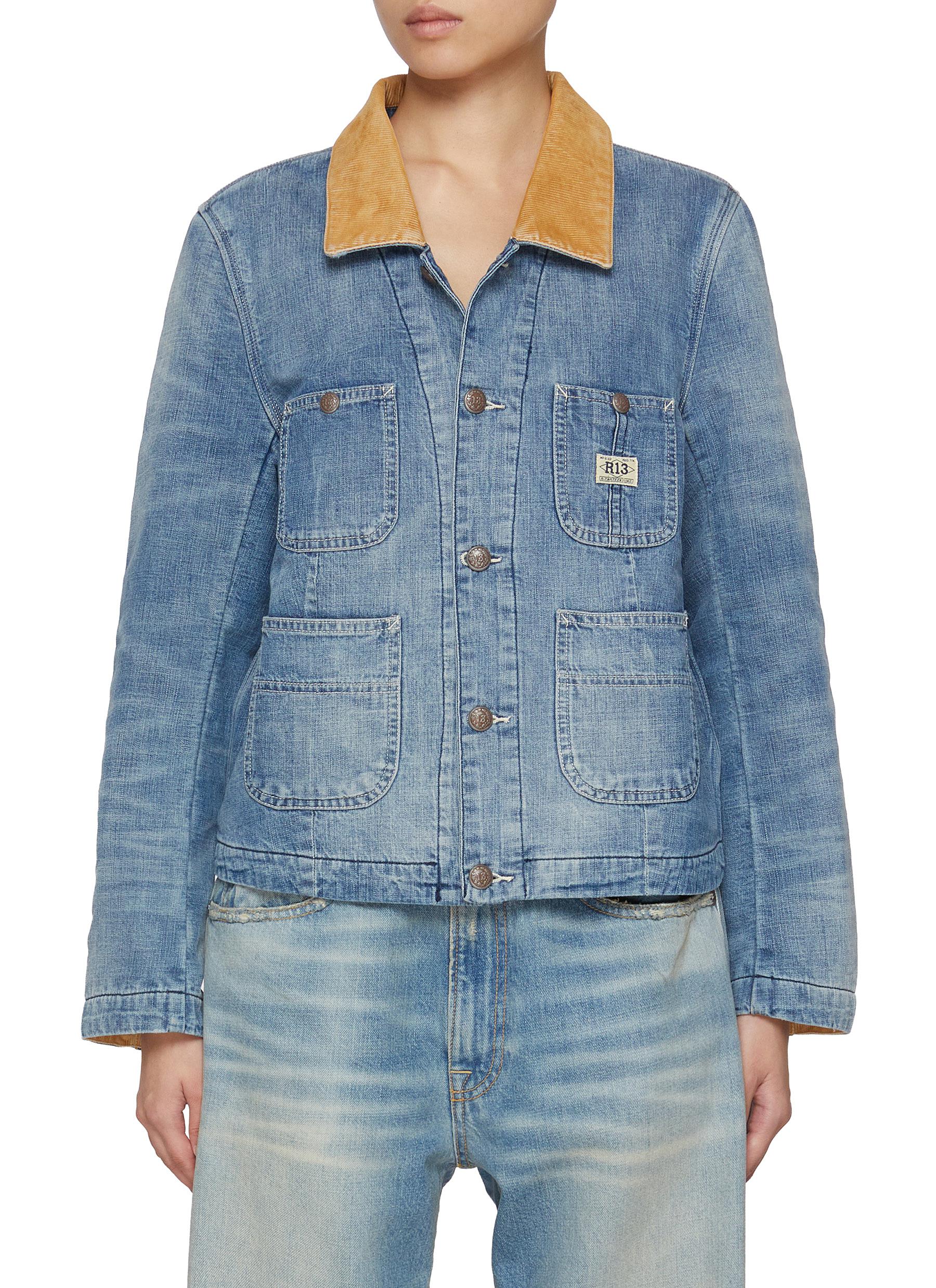 R13 | Cropped Chore Medium Wash Jacket | Women | Lane Crawford