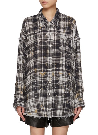 Main View - Click To Enlarge - R13 - Shredded Seam Drop Shoulder Cotton Shirt
