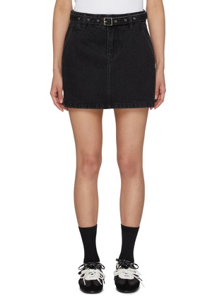 Main View - Click To Enlarge - MO&CO. - Belted Dark Wash Denim Skirt