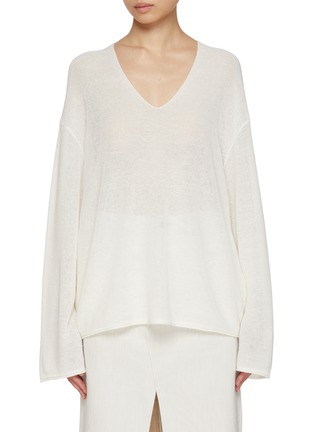 Main View - Click To Enlarge - MO&CO. - Loose V-Neck Cotton Knit Sweater