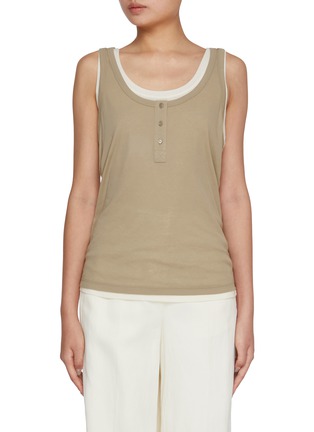 Main View - Click To Enlarge - MO&CO. - Scoop Neck Layerd Look Cotton Tank Top